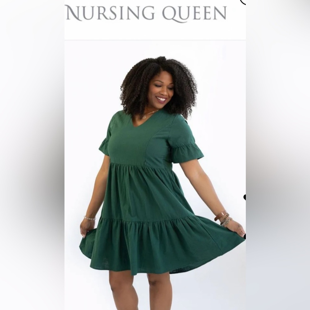 Nursing Queen Green Flutter Sleeve Sundress